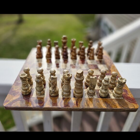 Marble chess set with storage stone chess set handmade chess 12 in chess board - Picture 11 of 15